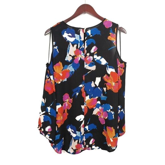New Vince Top Bell Sleeve Cold Shoulder Floral Size Small Black - Picture 3 of 5